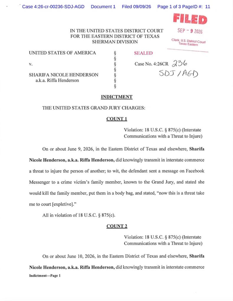 The federal indictment of Sharifa Nicole Henderson